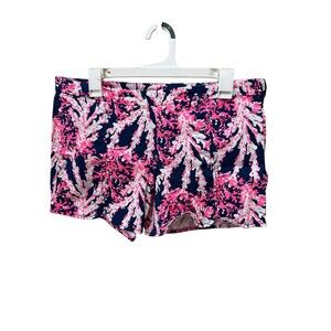 Lilly Pulitzer Womens Sz 8 5” Callahan Knit Shorts Pink Blue Coral Scalloped